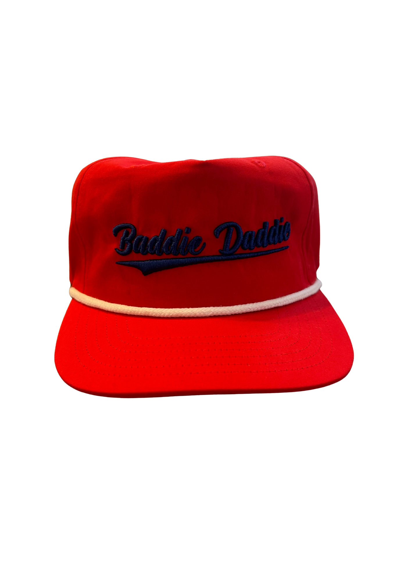Red and Blue 5 panel Golf hat with White rope